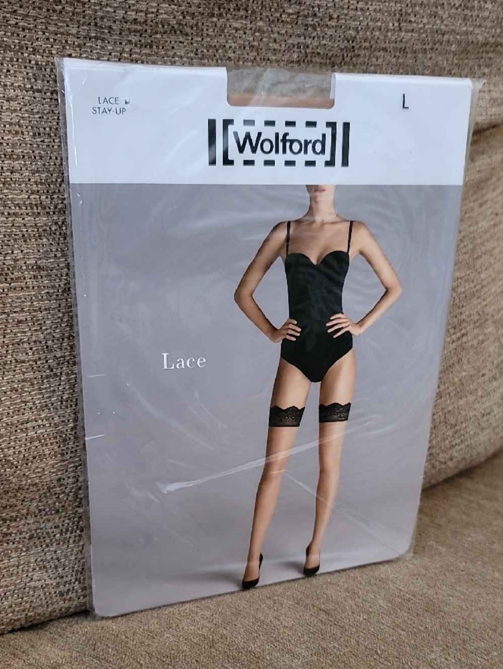 Wolford Lace Stay-Up Thigh Highs Gobi/Black L - Picture 2 of 14